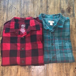 Red and green plaid long sleeve button up shirt